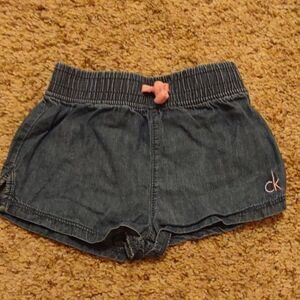 Calvin Klein Girls size 12 months blue denim lightweight shorts, pink bow‎